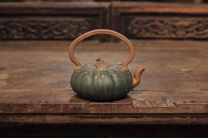 270cc chinese Yixing Handmade Zisha Green clay Teapot Pumpkin TiLiang Hu Tea Pot