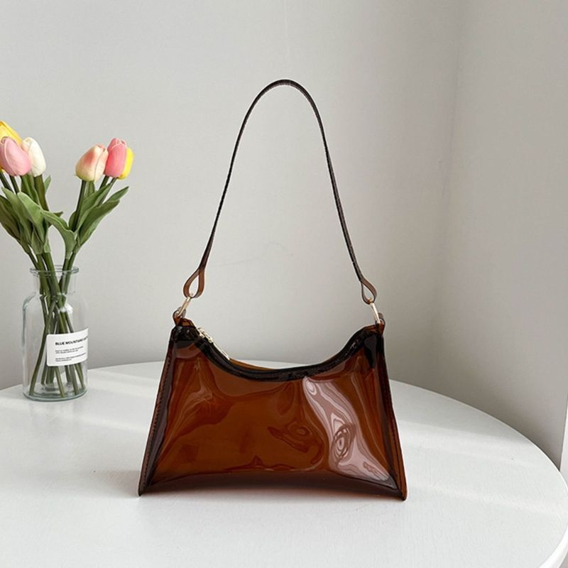 Jelly Shoulder Bag Half Moon Handbag PVC Underarm Bags Transparent Shopping Bag