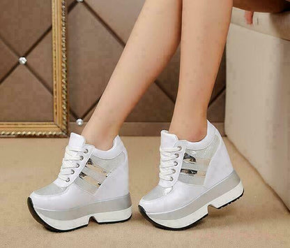 Women Fashion Sequins Wedge Hidden Heels Platform Sneakers Creepers Shoes New