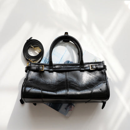 33/38cm Glossy Real Leather Satchel Shoulder Bag Purse Work Handbag Tote Fashion