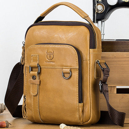 100% Genuine Leather Men's Sling Shoulder/Messenger Bag Double Zipper 8" Handbag