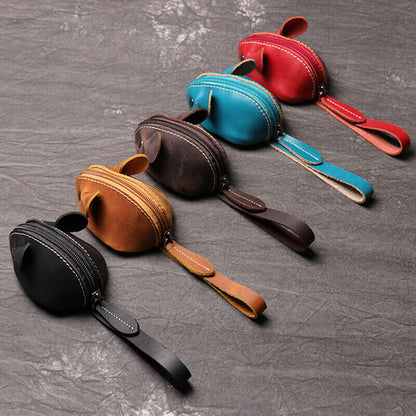 Genuine Leather Mouse Coin Purse Key Storage Bag Zipper Pocket Portable Wallets