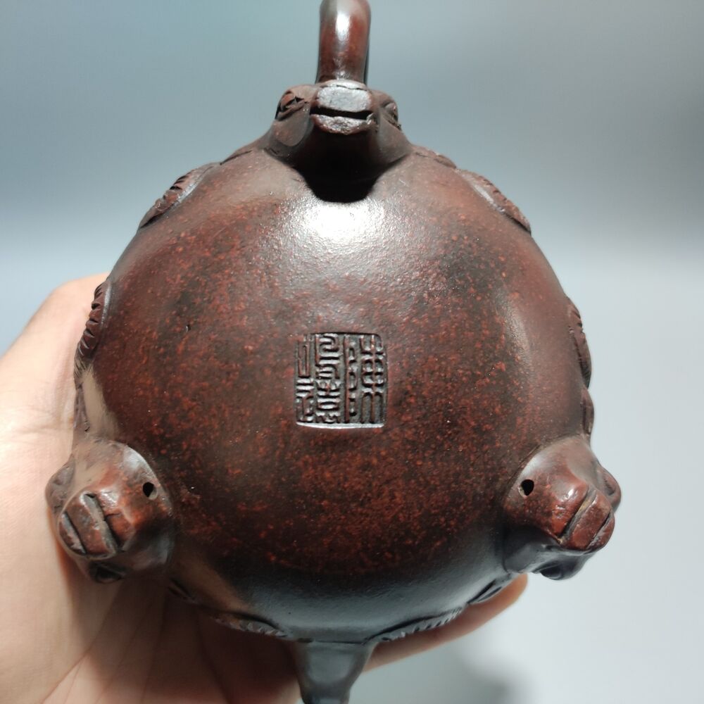 Vintage Chinese Yixing Purple Clay Teapot Zisha Ceremony Carving Collectible Art