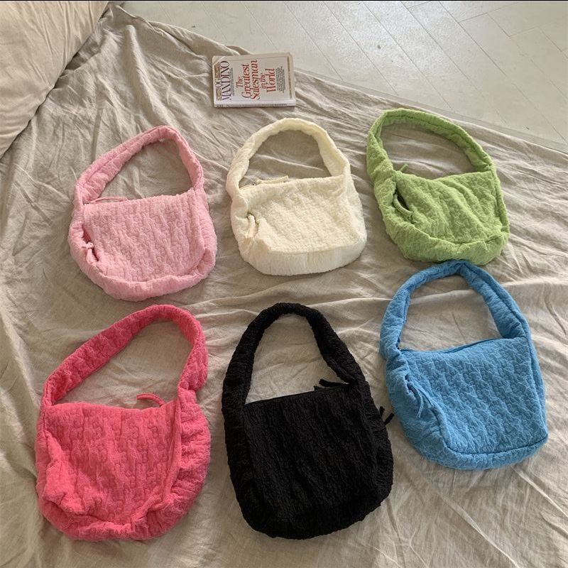 Nylon Shoulder Bag Underarm Bags Tote Wrinkled Bubble Handbag Zipper 24*10*22 CM