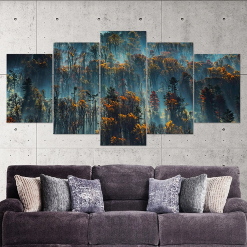 Foggy Forest Natural Landscape 5 Piece Canvas Print Wall Art Home Decor Cuadros