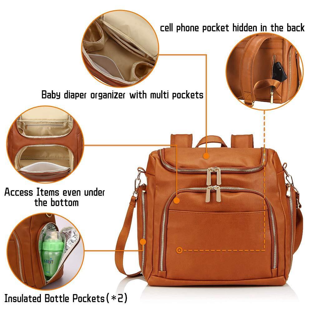 7-in-1 Baby Diaper Bag Solid PU Leather Mummy Maternity Bag Bags Changing Pad