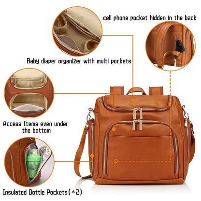 7-in-1 Baby Diaper Bag Solid PU Leather Mummy Maternity Bag Bags Changing Pad