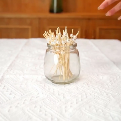 Bamboo Skewer 100Pcs Wedding Pearls Disposable Wooden Cocktail Fruits Fork 12cm