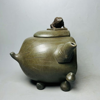Vintage Chinese Yixing Purple Clay Teapot Zisha Ceremony Frog Lotus Teaware