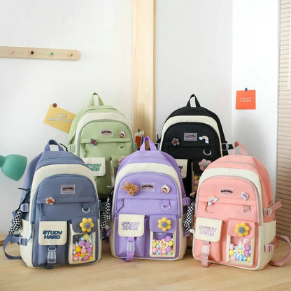 5pcs Sets Children's School Backpack Women's Bagpack Laptop Bag Students Totes