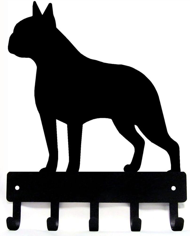 Boston Terrier Dog Key Rack & Leash Hanger -9 inch/6 inch Wide Metal Wall Art