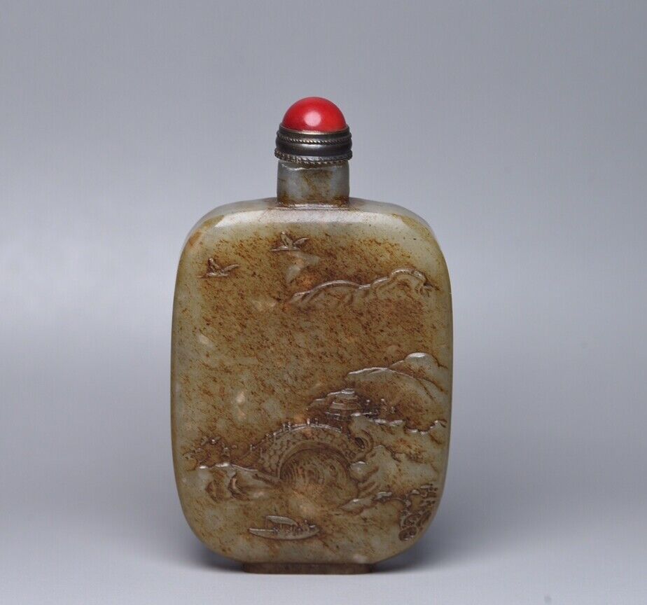 Chinese Natural Hetian Jade Hand Carved Figure Story Figurines Snuff Bottle Rare