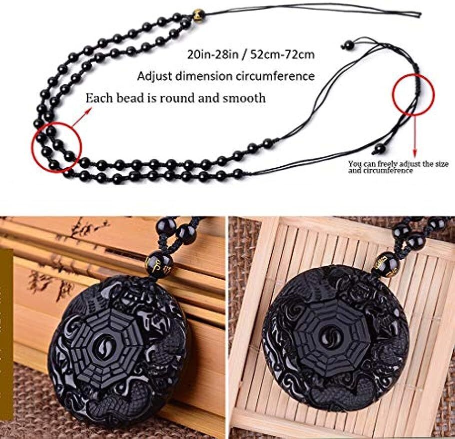 Necklace Obsidian Dragon Phoenix Pendant Yin Yang Gossip Fengshui Five Elements