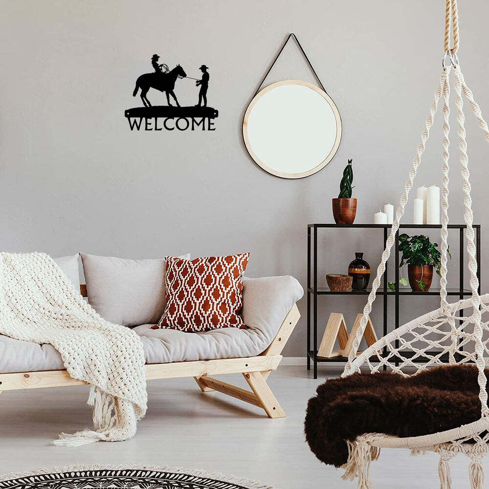 Fine Catch - Cowboy & Cowgirl Welcome Sign - 12 inch Wide Metal Wall Art
