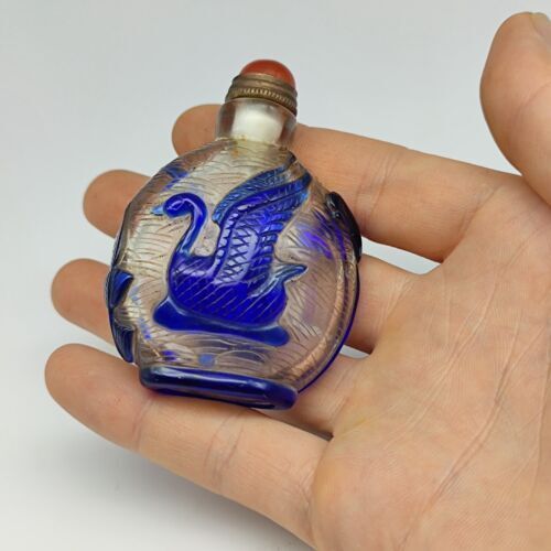 Antique Chinese Old Beijing Glaze Snuff Bottle Carved Swan Statue Collectibles