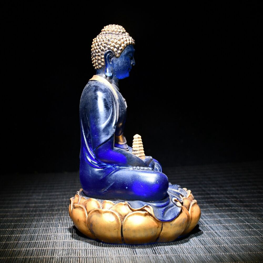 Old Tibet Amitabha Buddha Shakyamuni Statue Chinese Colored Glaze Liu Li Heavy