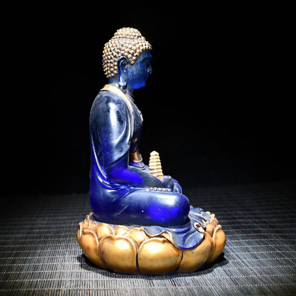 Old Tibet Amitabha Buddha Shakyamuni Statue Chinese Colored Glaze Liu Li Heavy