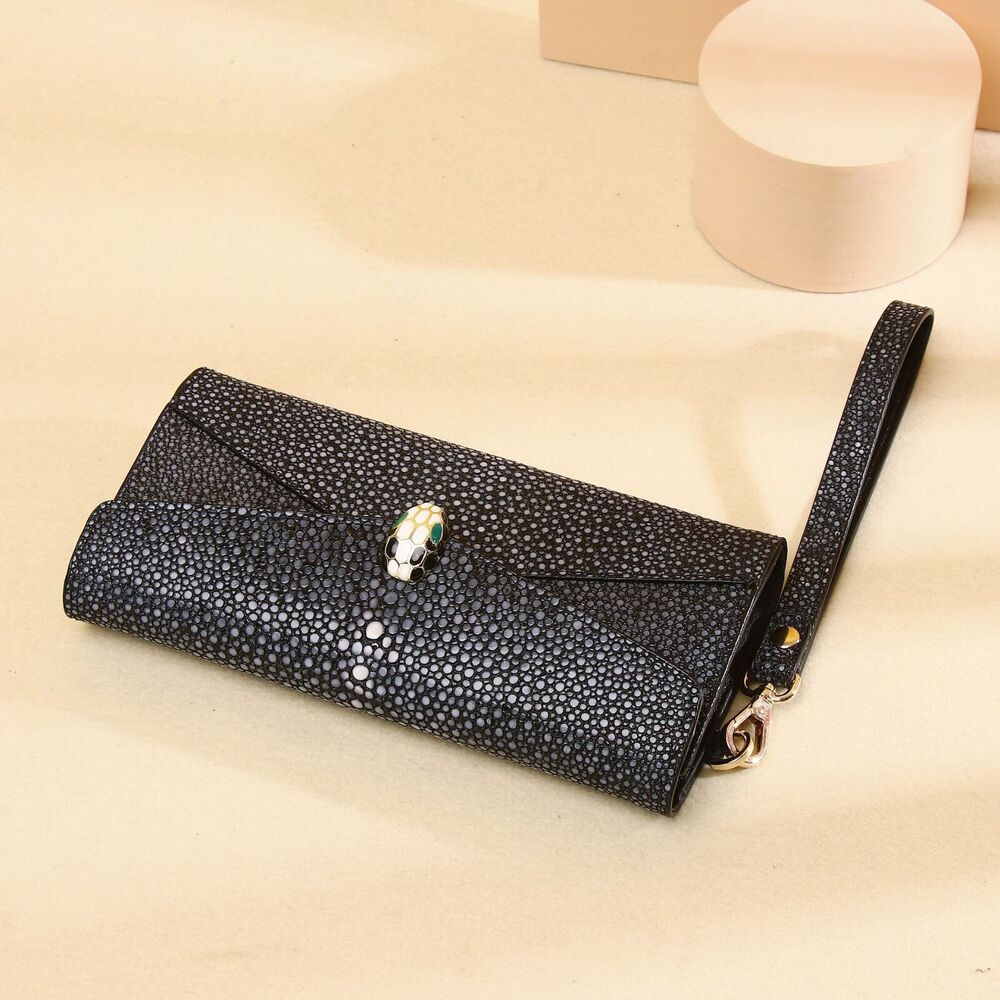 Real Leather Women's Clutch Bag, Desinger Pearl Fish Skin Pattern Long Wallets