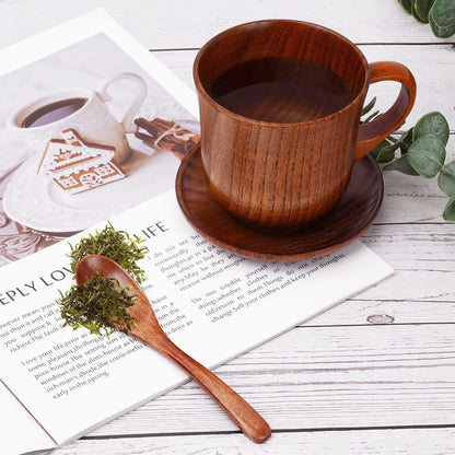 Handmade Wooden Mugs Set Vintage Teacup Coffee Espresso Saucer and Spoon Gift