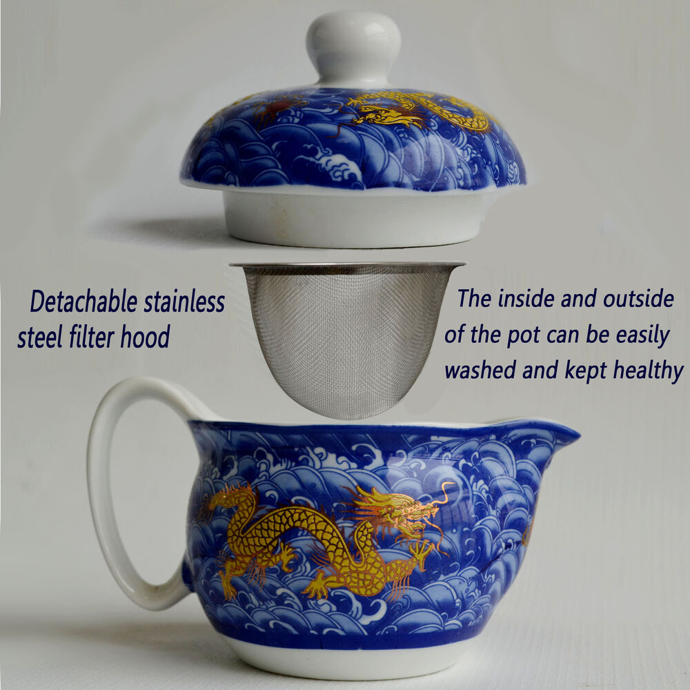 Porcelain Teapot 350ml Stainless Filter Infuser Chinese Dragon Flower Tea Pot