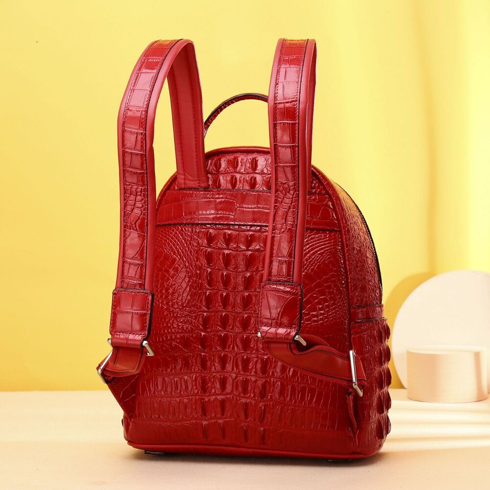 Top Cow Leather Women's bag, Desinger Crocodile Pattern Backpack Travel Bag