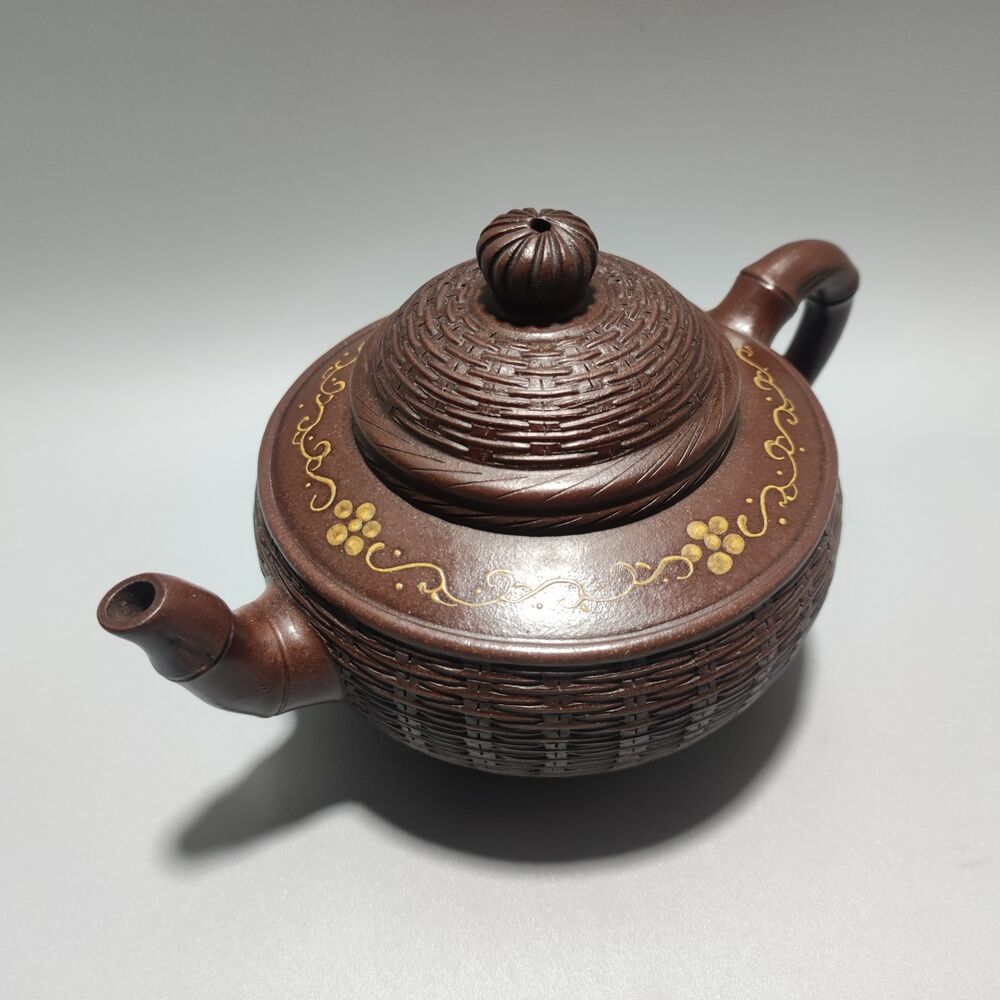 Vintage Chinese Yixing Purple Clay Teapot Zisha Ceremony Nice Bamboo Teaware Art