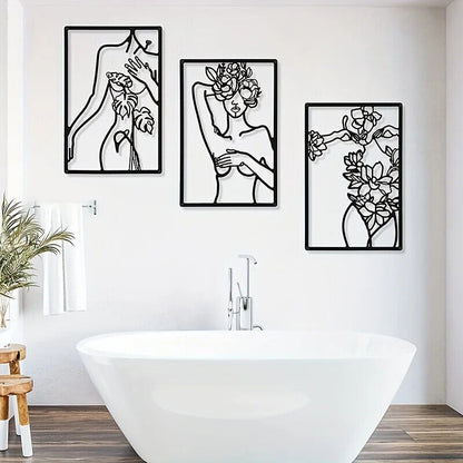 3pc Minimalist Abstract Woman Wall Art - Metal Line Drawing Home Decor