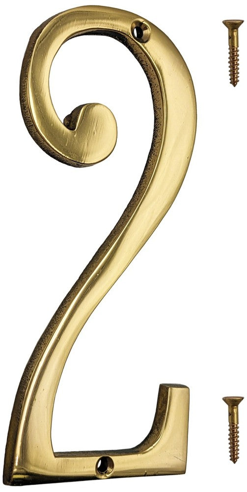6-inch Shiny Gold House Number w/ Screws, Polished Brass, Mailbox / Home Numbers