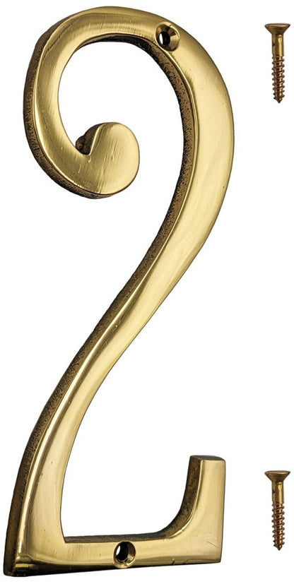 6-inch Shiny Gold House Number w/ Screws, Polished Brass, Mailbox / Home Numbers