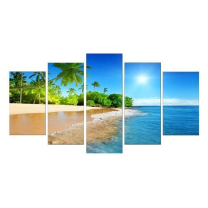 Blue Island Canvas Painting Picture Home Decor Modern Abstract 5Pcs Wall Art