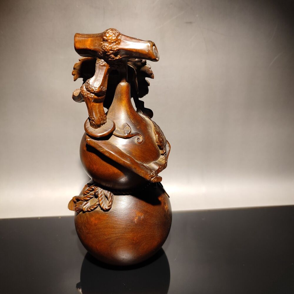 Exquisite Chinese gourd statue Boxwood wooden ornaments carved frog snail spider