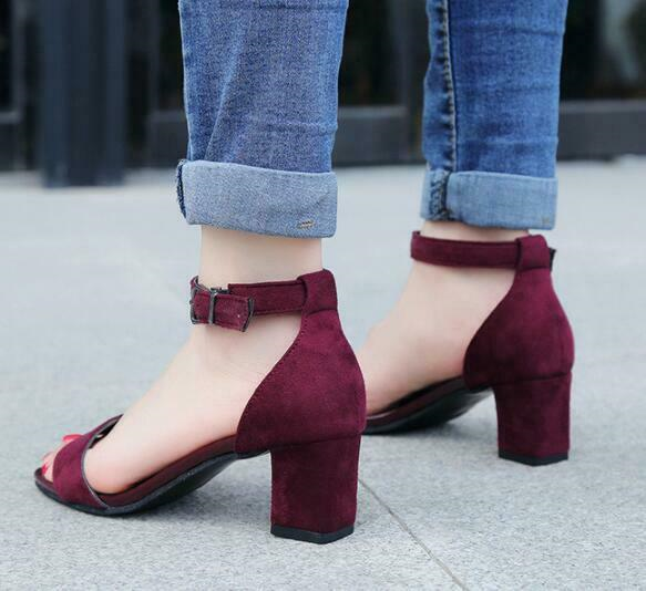 New Womens Ankle Strap Chunky Pumps High Heel Sandals Party Dress Open Toe Shoes
