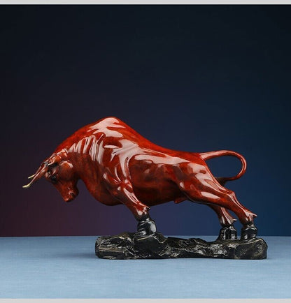 16'' large brass copper furniture decorate animal fortune copper bull ox statue
