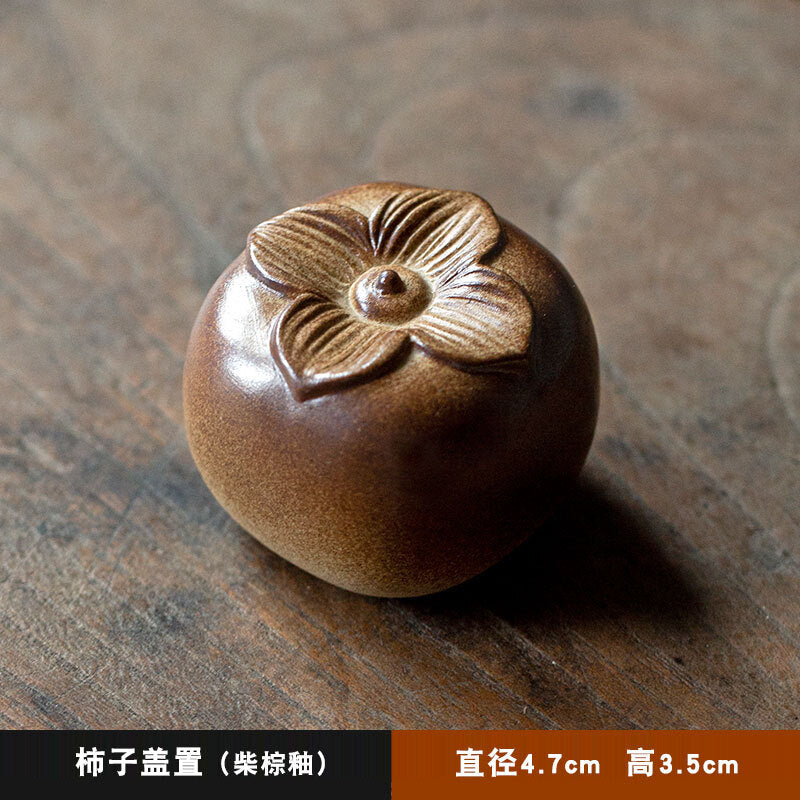 Vine Woven Cover, Hand Woven Tea Ceremony Accessories, Ceramic Persimmons