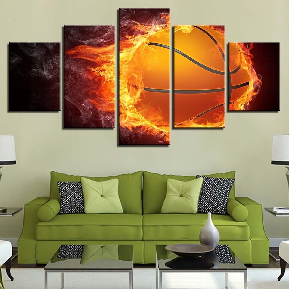 Abstract Fire Basketball Canvas Prints Painting Wall Art Home Decor Picture 5PCS