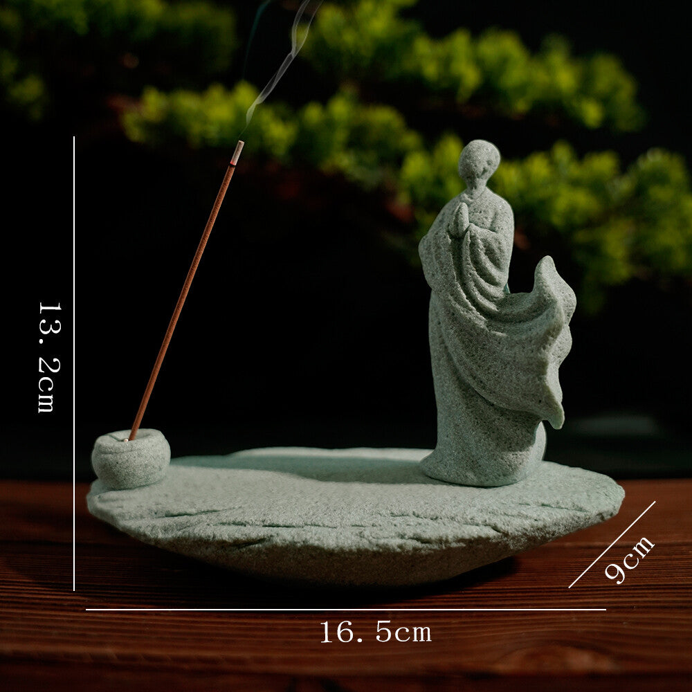 Zen Green Sand Stone Chinese Monk Tea Ceremony Buddha Bonsai Tank Decoration