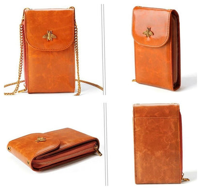 Women Leather Phone Purse Card Holders Crossbody Shoulder Bag With Chain Strap