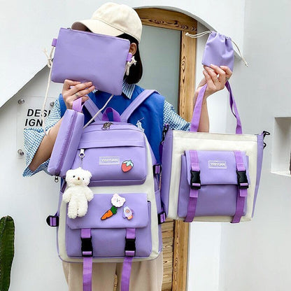2023 4 Pcs Sets Children's School Backpack Women's Bookbag School Bags Girls