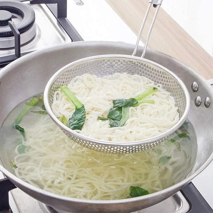 Stainless Steel Skimmer Strainer with Wooden Handle Pasta Noodle Net Kitchen