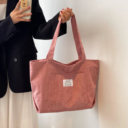 Corduroy Shoulder Bag Simple Handbag Leisure Student Side Bags for Woman