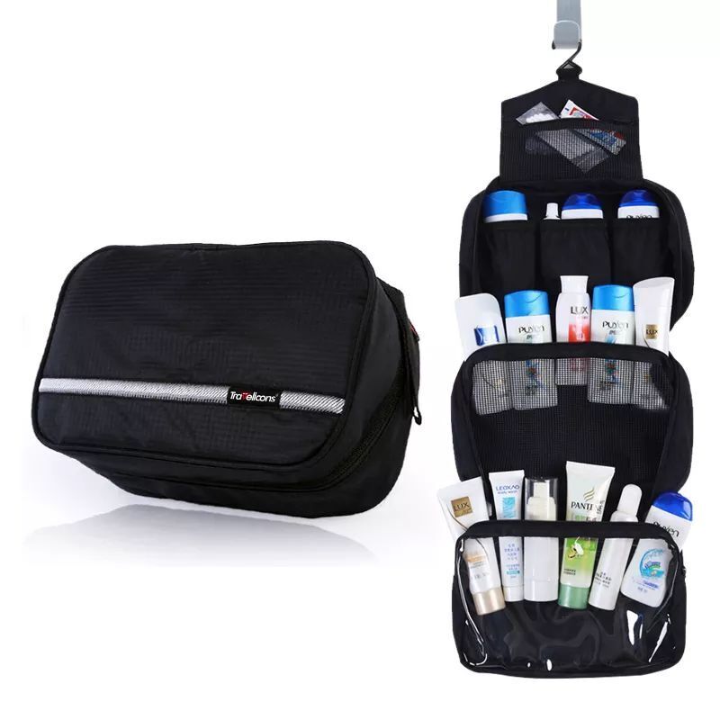 Toiletry Bag Black Travel Cosmetic Nylon Organizer Waterproof Makeup Storage 1PC