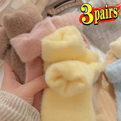 Women Socks 1-3Pairs Synthetic Mink Fleece Winter Warm Thick Middle Tube Hosiery