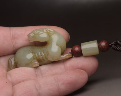 Chinese Vintage Antique Hetian Jade Carved Horse Statue Small Gift Rare Figurine