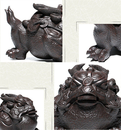 Full Handmade Artware Yixing Zisha Black Clay Tea Pet Marked Wealth Bring Mascot