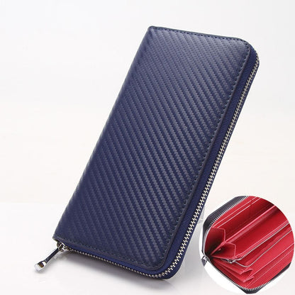 Wallet Carbon Fiber Microfiber Purse Cards Waterproof Non-Slip Long Zippered Bag
