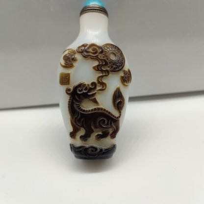 chinese carved kylin qilin statue peking glass snuff bottle Carving glazed rare