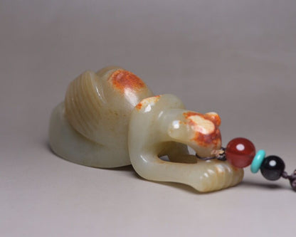 Antique Chinese Hetian Jade Carving Mantis Statue Exquisite Pendant Collections