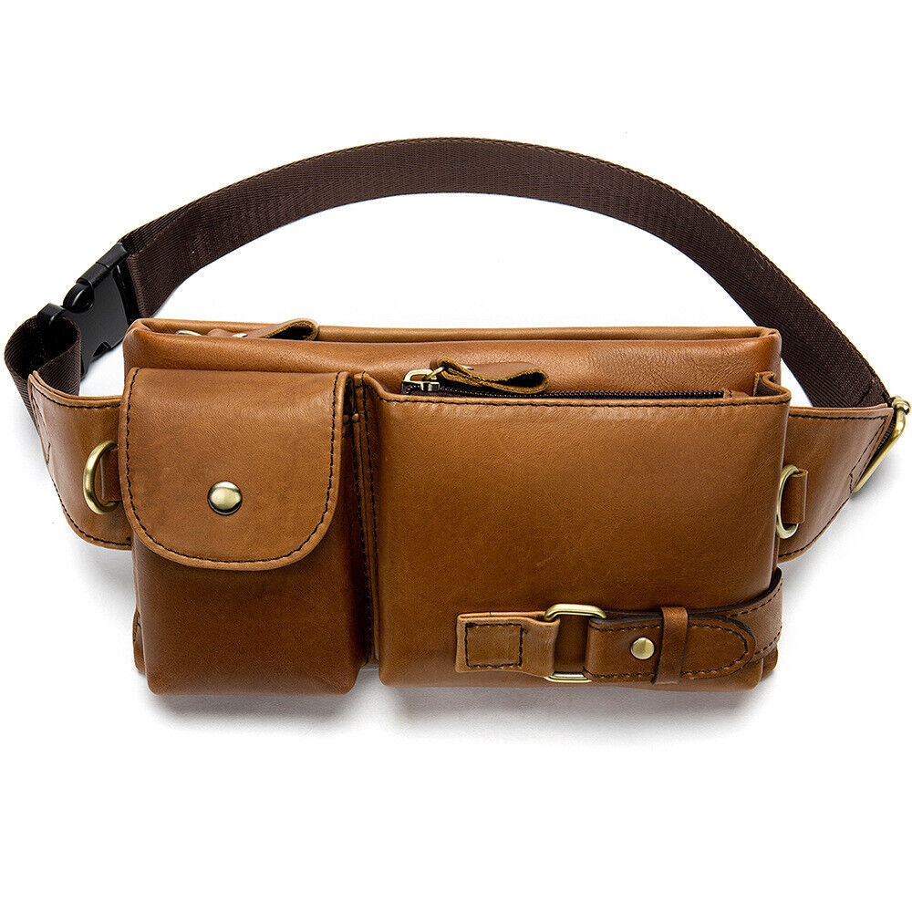 Retro Men's Real Leather Fanny Waist Pack Bag One Strap Backpack Sling Chest Bag