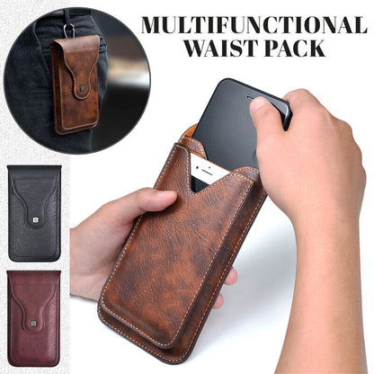 Men Retro PuLeather Waist Belt Hanging Phone Bag Cell Phone Holster Case Durable