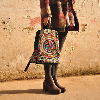 Embroidered Women Canvas Backpacks Floral Embroidery Schoolbag Travel Bags